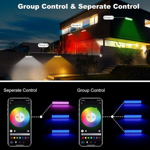 پروژکتور RGB، چراغهای NATPOW 72W، چراغهای سیل LED با تغییر رنگ هوشمند (پک 2 عددی)