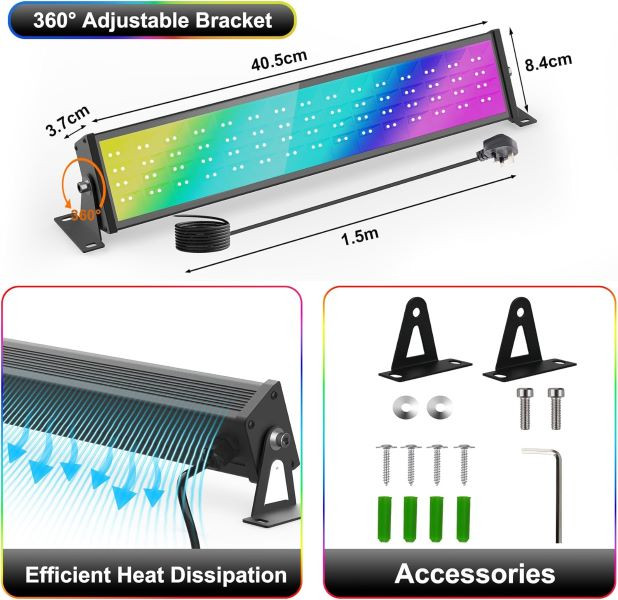پروژکتور RGB، چراغهای NATPOW 72W، چراغهای سیل LED با تغییر رنگ هوشمند (پک 2 عددی)