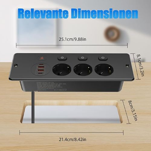 پریز رومیزی ۷ کاره با USB】برند HITRENDS با شارژر سریع PD20W Type C
