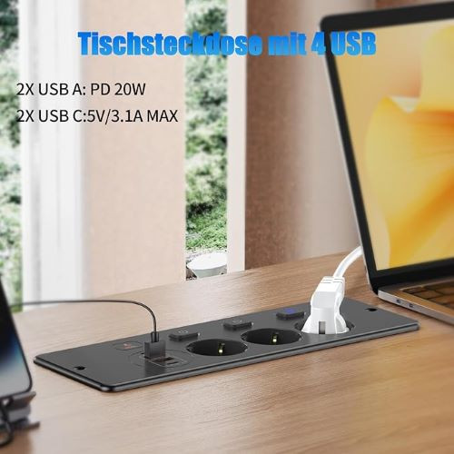 پریز رومیزی ۷ کاره با USB】برند HITRENDS با شارژر سریع PD20W Type C