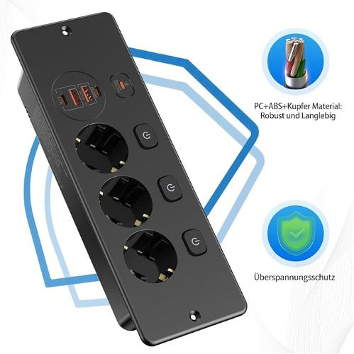 پریز رومیزی ۷ کاره با USB】برند HITRENDS با شارژر سریع PD20W Type C