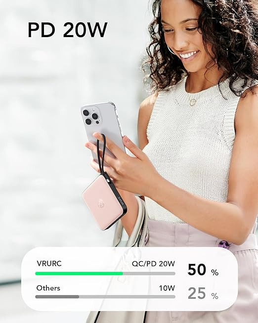 پاوربانک جیبی 10000 میلی آمپر VRURC Mini مدل T1173 (صورتی)