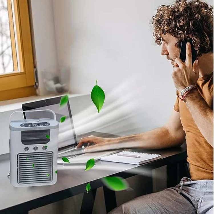 کولر رومیزی شارژی مدل F14 با مه پاش , 5 سرعته رطوبت ساز