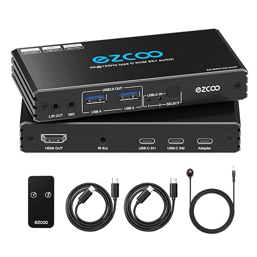 اسپلیتر سوئیچ ۲ پورت KVM USB-C برند EZCOO