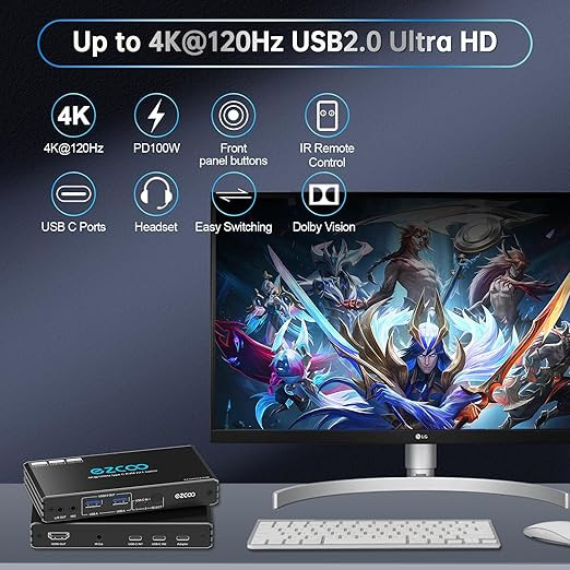 اسپلیتر سوئیچ ۲ پورت KVM USB-C برند EZCOO