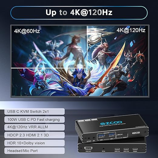 اسپلیتر سوئیچ ۲ پورت KVM USB-C برند EZCOO