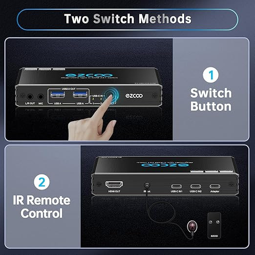 اسپلیتر سوئیچ ۲ پورت KVM USB-C برند EZCOO