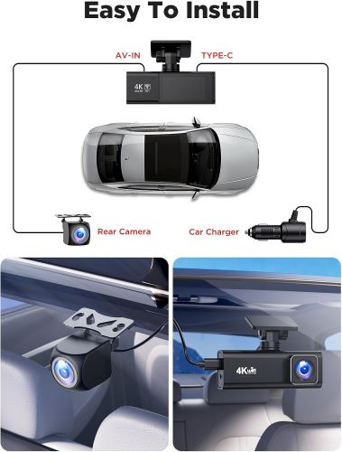 دوربین داشبورد 4K + 1080P، وایفای جلو و عقب برند Savuscam