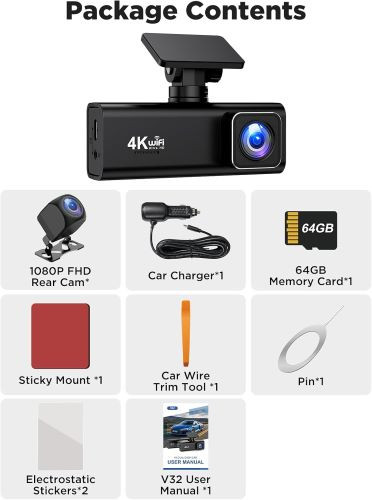دوربین داشبورد 4K + 1080P، وایفای جلو و عقب برند Savuscam