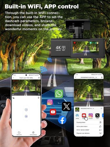 دوربین داشبورد 4K + 1080P، وایفای جلو و عقب برند Savuscam