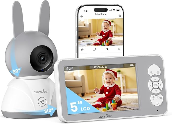 مانیتور کودک wansview با دوربین 2.4/5 گیگاهرتز وای فای، 5 اینچ، ویدئو 1080P،