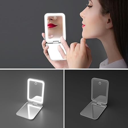آینه آرایشی تاشو چراغ دار سه حالته شارژی Kintion-سفید