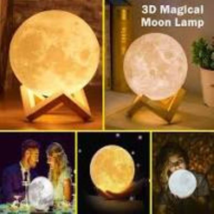 چراغ ماه 3D MOON LAMP پایه چوبی