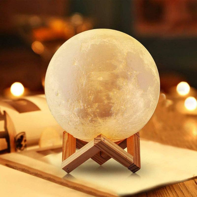 چراغ ماه 3D MOON LAMP پایه چوبی