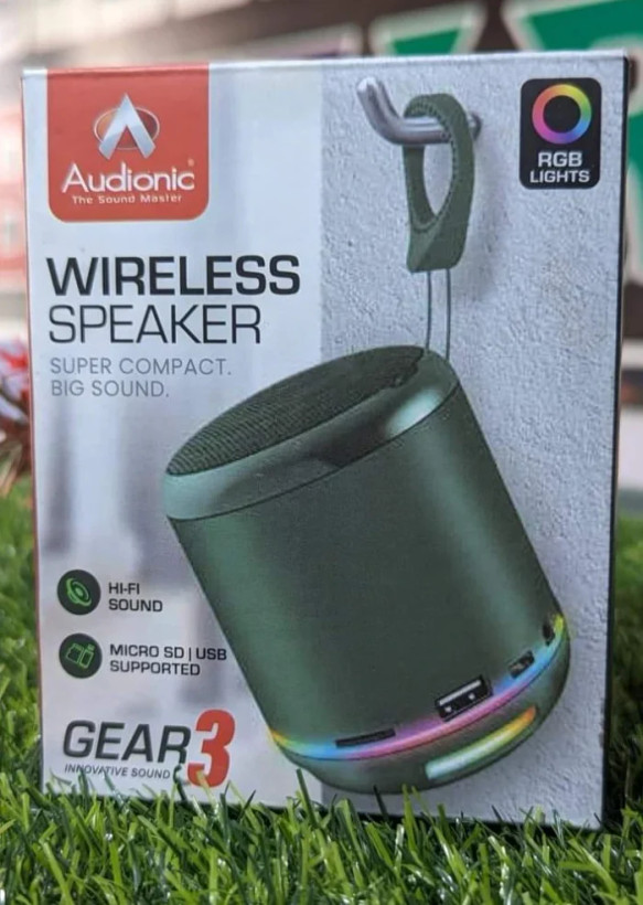 اسپیکر بلوتوث قابل حمل Audionic Gear 3 با چراغهای RGB، رادیو FM، پشتیبانی از USB و کارت حافظه microSD