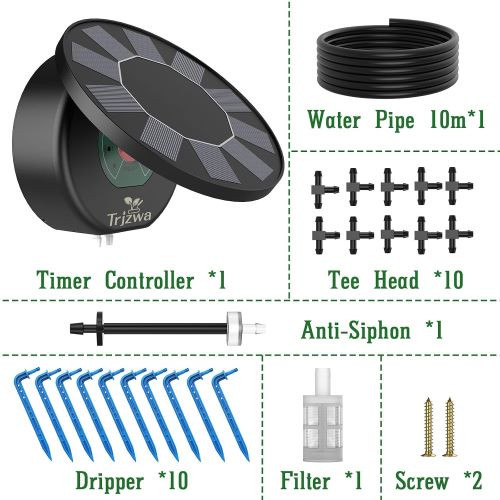 کیت سیستم آبیاری قطرهای خودکار خورشیدی، کیت آبیاری خودکار برای سیستم آبیاری باغ DIY با 9 حالت زمانبندی و مجموعه ضد سیفون، سیستم آبیاری باغ، بالکن و پاسیو داخلی/خارجی