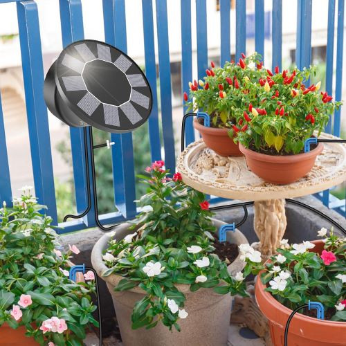 کیت سیستم آبیاری قطرهای خودکار خورشیدی، کیت آبیاری خودکار برای سیستم آبیاری باغ DIY با 9 حالت زمانبندی و مجموعه ضد سیفون، سیستم آبیاری باغ، بالکن و پاسیو داخلی/خارجی