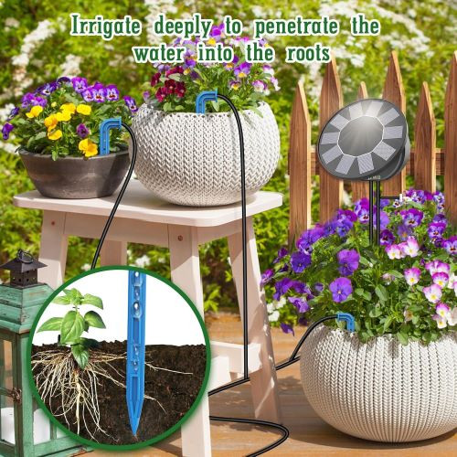 کیت سیستم آبیاری قطرهای خودکار خورشیدی، کیت آبیاری خودکار برای سیستم آبیاری باغ DIY با 9 حالت زمانبندی و مجموعه ضد سیفون، سیستم آبیاری باغ، بالکن و پاسیو داخلی/خارجی