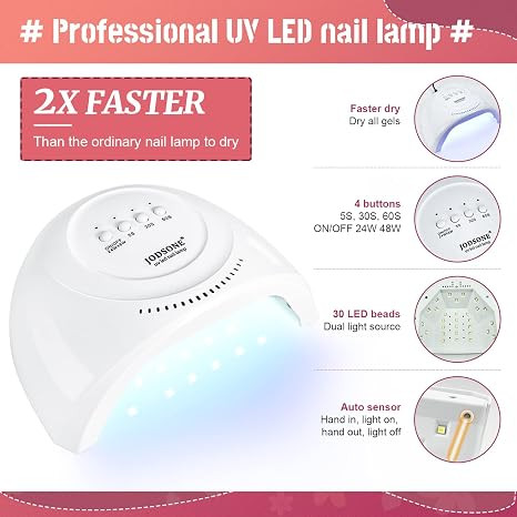 کیت ۳۶ تکه لاک ناخن ژلهای JODSONE با نور UV - مجموعه لاک ژل کلاسیک (مشکی، سفید، نود و آبی-بنفش) با ابزار مانیکور - مناسب برای همه نوع