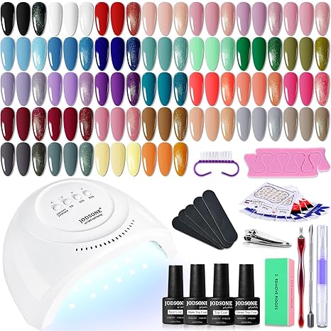کیت ۳۶ تکه لاک ناخن ژله‌ای JODSONE با نور UV - مجموعه لاک ژل کلاسیک (مشکی، سفید، نود و آبی-بنفش) با ابزار مانیکور - مناسب برای همه نوع