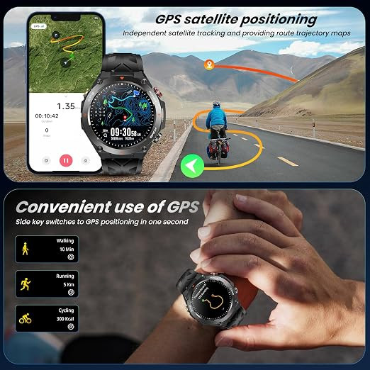 ساعت هوشمند مدل Kc82 دارای Gps ردیاب ضدآب 1atm قطب سنج و فشارهوا سنج بارومتر باتری غول 650 اسپرت ورزشی طبیعت گردی