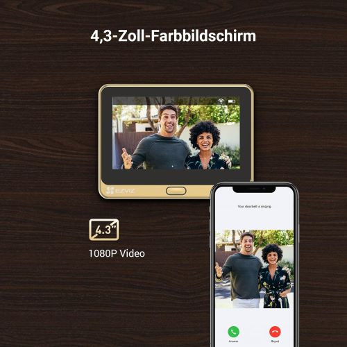 دوربین درب بازکن بیسیم EZVIZ DP2C طلایی ۲ مگاپیکسلی با صفحه نمایش رنگی ۴.۳ اینچی